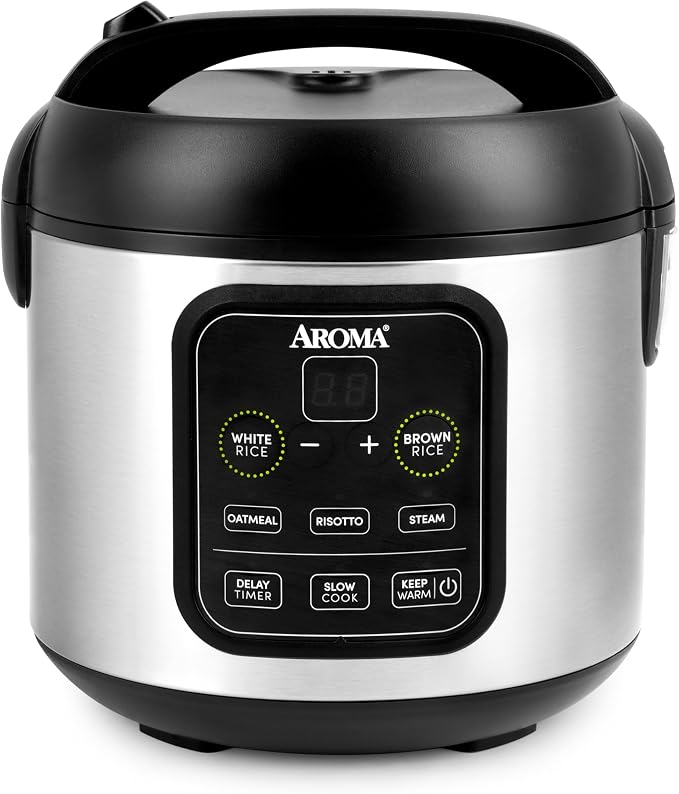 Aroma Housewares ARC-994SB Rice & Grain Cooker Slow Cook, Steam, Oatmeal, Risotto, 8-cup cooked/4-cup uncooked/2Qt, Stainless Steel