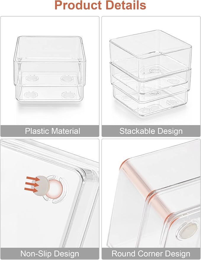 SMARTAKE 16 PCS Drawer Organizer, 5-Size Desk Bathroom Drawer Organizer | 5-Size Storage Tray with Non-Slip Silicone Pads for Makeup, Jewelries, Utensils in Bedroom Dresser, Office and Kitchen, Clear
