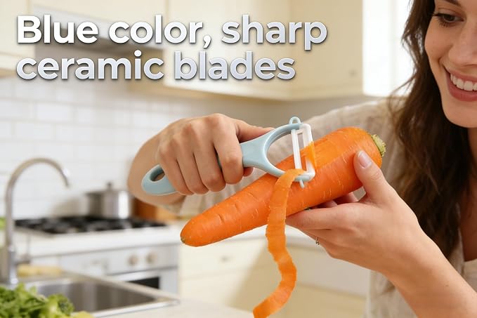 2-Pack Ceramic Y-Peeler Set - Sharp Rust-Proof Vegetable & Fruit Peelers, Blue