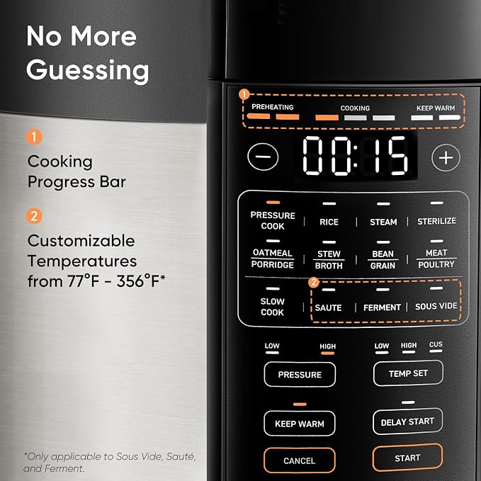 Cosori Pressure Cooker 6QT, 9-in-1, Ceramic Coating Pot, 12 Safety Features | Rice Cooker, Slow Cook, Sous Vide, Saute, Stainless Steel, 1100W, Silver
