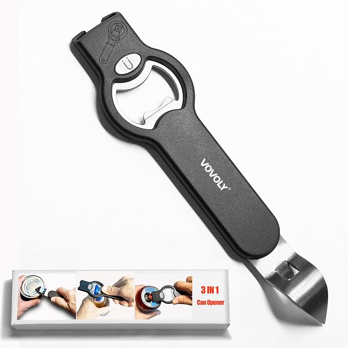 3-in-1 Magnetic Bottle & Can Opener, Manual Can Punch Opener, Black | Punch Can Opener for Liquid with Cap Catcher, Stick to Fridge/Refrigerator for Easy Storage,Magnet Can Tapper Church Key