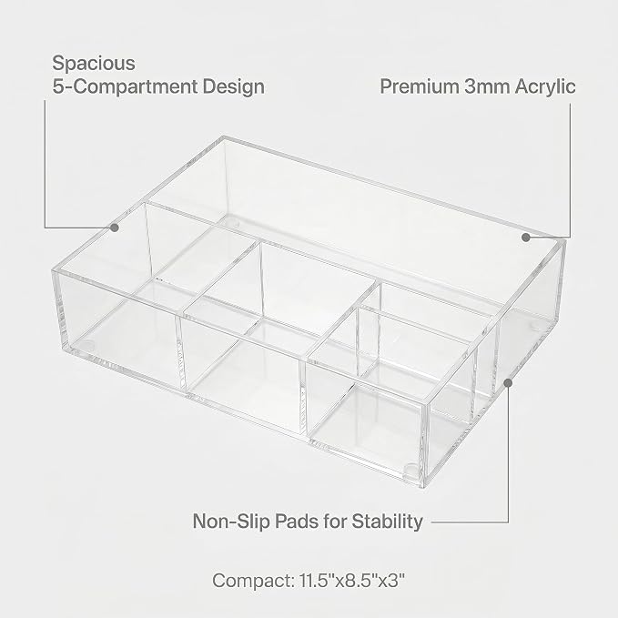 Acrylic Coffee Bar Station, Countertop Snack Tea Organizer & Condiment Tray | Syrup, Creamer, Sugar Packets & Tea Bags