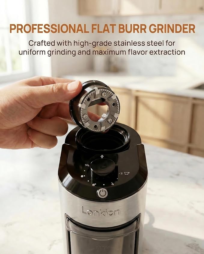 Lonkion Coffee Grinder - Electric Burr Coffee Grinder with 28 Adjustable Settings for Espresso, Drip, French Press - Stainless Steel Coffee Bean Grinder with Anti-Static, 2-12 Cup for Home Use, Black