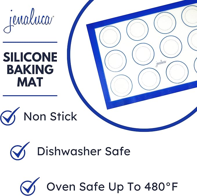Silicone Baking & Cookie Mats 2 Pack, Non-Stick, 16.5 x 11.6 in | Food grade silicone liner with cookie measurements. Heat resistant to 480F, dishwasher safe, non-slip.
