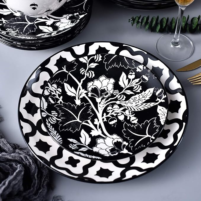 Wisenvoy Dinnerware Set - Ceramic Plates and Bowls for 4 - Stoneware Dish Set