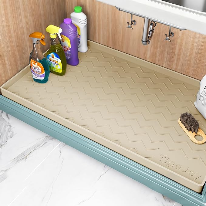 TigeJoy Under Sink Mats for Kitchen Waterproof 34" x 22", Cabinet Liner | Leak-Proof Silicone Mat Sink Protector, Kitchen Essentials Organizer and Storage,Boot or Shoe Tray, Pet Feeding Mat