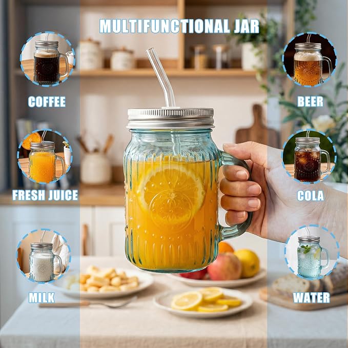 DaYammi Mason Jars with Lids and Straws (Blue, 16, ounces)