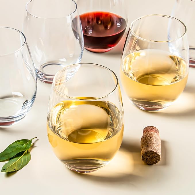 SHYRC Stemless Wine Glasses, 15 oz Stemless Glasses Set of 12 for Red or White Wine, Stemless Glassware, No Stem Wine Glasses, Drinking Glasses, Clear