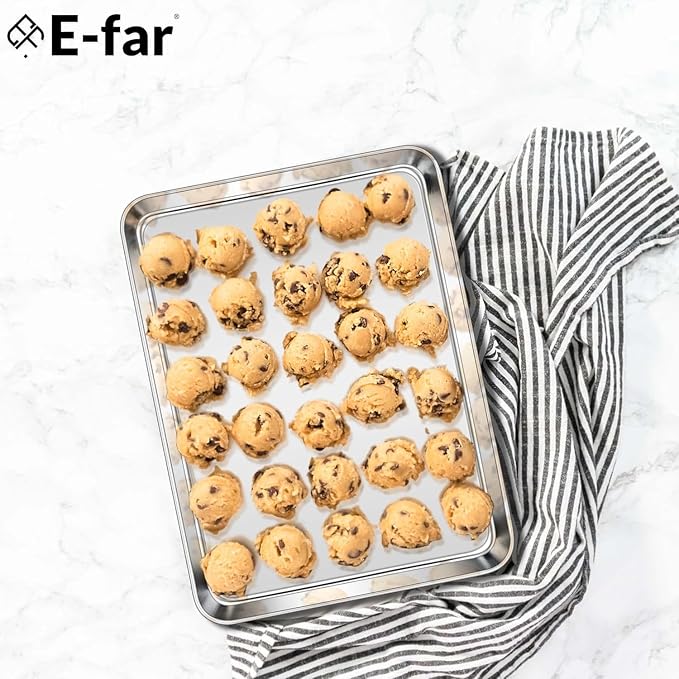 E-far Stainless Steel Baking Sheet Set of 3, 12.4”/10.5” /9.4” Cookie Sheet for Oven, Rimmed Metal Tray for Cooking Baking Bacon, Non-toxic & Dishwasher Safe