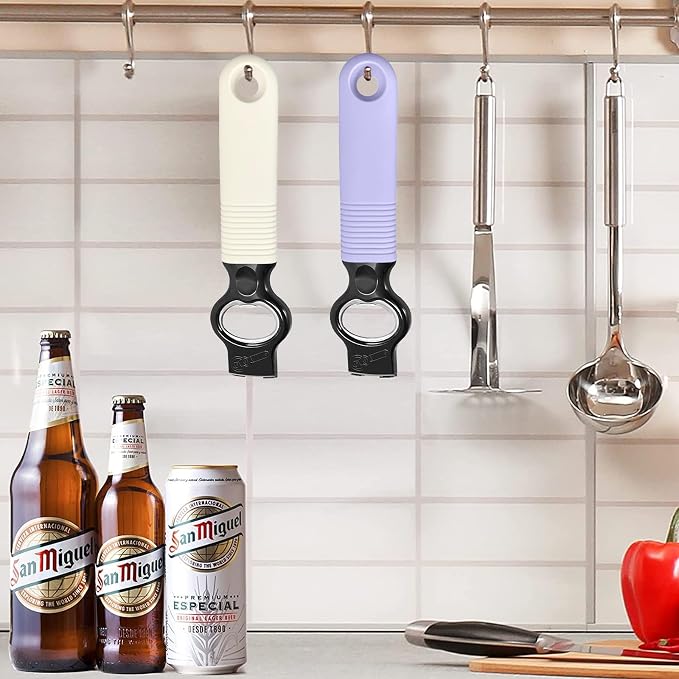 2-in-1 Soda Can Tab & Beer Bottle Opener, Lavender & Cream, 2-Pack | Easy pull tab opener with soft silicone handle protects nails & arthritic hands. Great for bars, picnics, and outdoor events