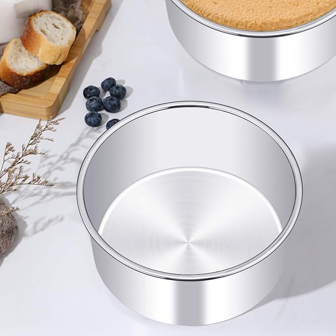 TeamFar 6 Inch Cake Pan, 6” x 3” Stainless Steel Round Baking Pan Set of 3 | Layer Cake Baking Tins for Wedding Birthday Party, Non-Toxic, Heavy Duty, Deep Straight Side, Mirror Finish, Dishwasher Safe