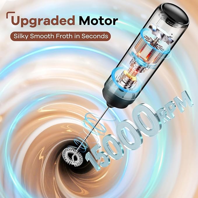 Rechargeable Milk Frother, Handheld Coffee Frother Wand Drink Mixer with Cover, Electric Whisk Coffee Mixer for Matcha Lattes Cappuccino Hot Chocolate