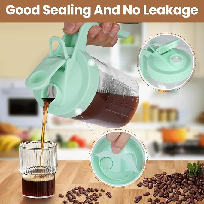Cold Brew Coffee Maker, 32 oz Mason Jar Pitcher with Stainless Steel Filter, Pour Spout Handle Lid, Heavy Duty Glass Airtight & Leak-Proof for Iced Coffee,Tea & Lemonade