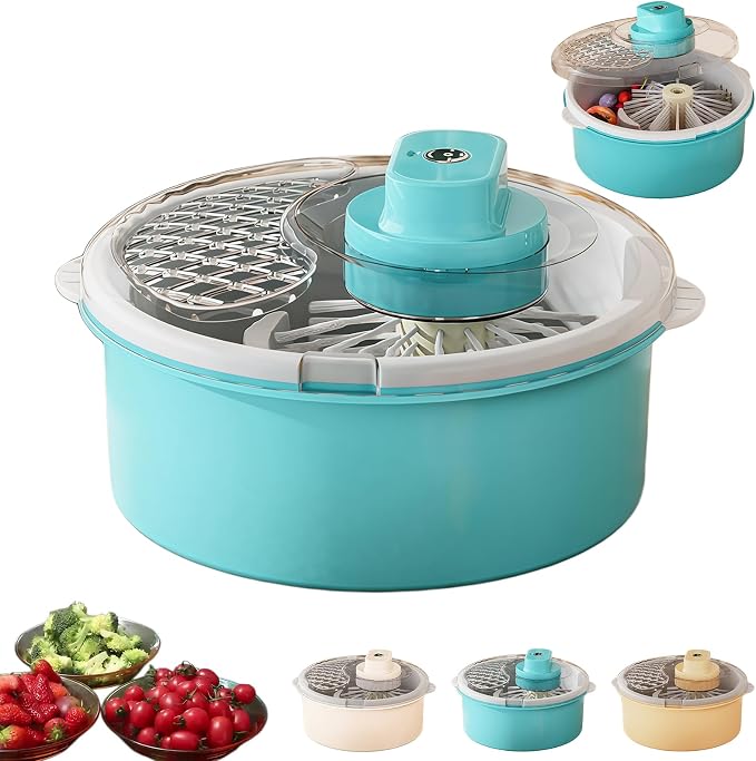 2027 Salad Spinner and Produce Washer, Multifunctional Vegetable Dryer，Blue | Electric Lettuce Spinner with Non-Slip Base, Fruit and Veggie Cleaner for Kitchen Prep