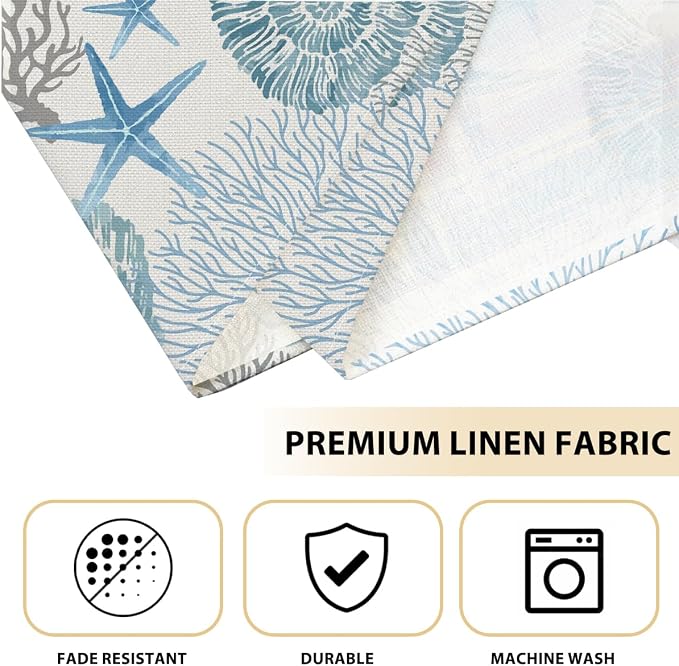 Nautical Plaacemats Set of 4, Starfish Beach Theme Ocean for Party Decor | Seashell Washable Non-Slip Heat Resistant 12X18 Inch Coastal Summer Place Mats Decorative Linen Fabric Table Mats