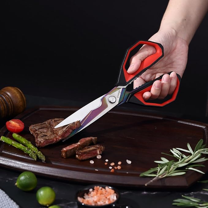 LIVINGO 9" Sharp Kitchen Scissors for Food Titanium Coated Stainless Steel | Heavy Duty Poultry Shears with Titanium Coated Blade for Cutting Turkey, Bone, Meat and Vegetables, Dishwasher Safe Design