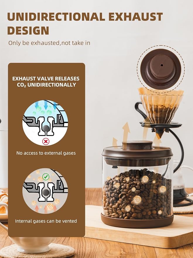 Large Coffee Canister 18 oz, Airtight Food Storage Container with Pop Lid, CO2-Release Valve, High Borosilicate Glass Contianers For Tea Coffee Bean Sugar, 1.13lb
