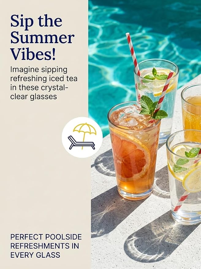 QAPPDA 16oz Highball Glasses Set of 6, Thick Clear Tall Drinking Glasses | Dishwasher Safe Water Glassware For Bar, Juice, Beer, Iced Tea, Everyday Cordial Bar Glasses Drinkware
