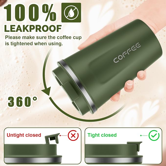 MOMSIV 12oz Travel Coffee Mug, Insulated Coffee Cup with Leakproof Lid | 6-Hour Heat Retention, 360°Leak proof, Vacuum Stainless Steel Double Walled, BPA-free, Reusable And To Go Coffee Mug