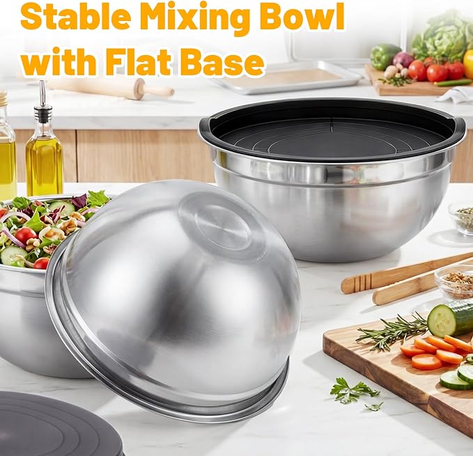 Beasea Mixing Bowls with Lids, 2 Pack 4 QT Stackable Stainless Steel Mixing Bowls Set with Lids, Metal Nesting Bowl for Kitchen, Baking, Food Prepping and Serving