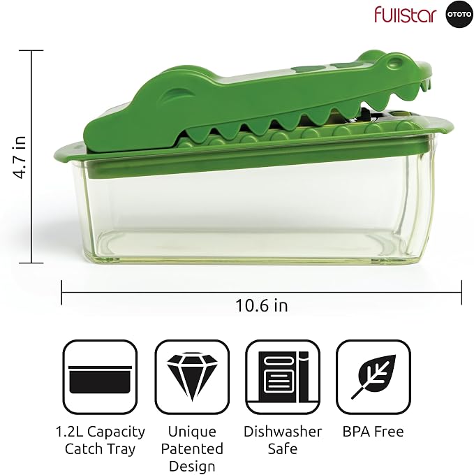 Fullstar X OTOTO Croc Chop - Vegetable Chopper & Spiralizer | 4 in 1 Veggie Chopper & Spiralizer - Stainless Steel Blades & 5-Cup Container - Cool Kitchen Gadget Crocodile Design