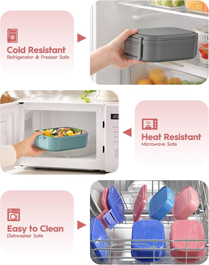 BiuLeon Bento Box Adult Lunch Box, 65 Oz Capacity Lunch Containers(Adjustable 2/3 Tier), BPA-Free, Leak-Proof and Stackable Bento Lunch Box, Microwave & Dishwasher Safe with Utensils(Pink)
