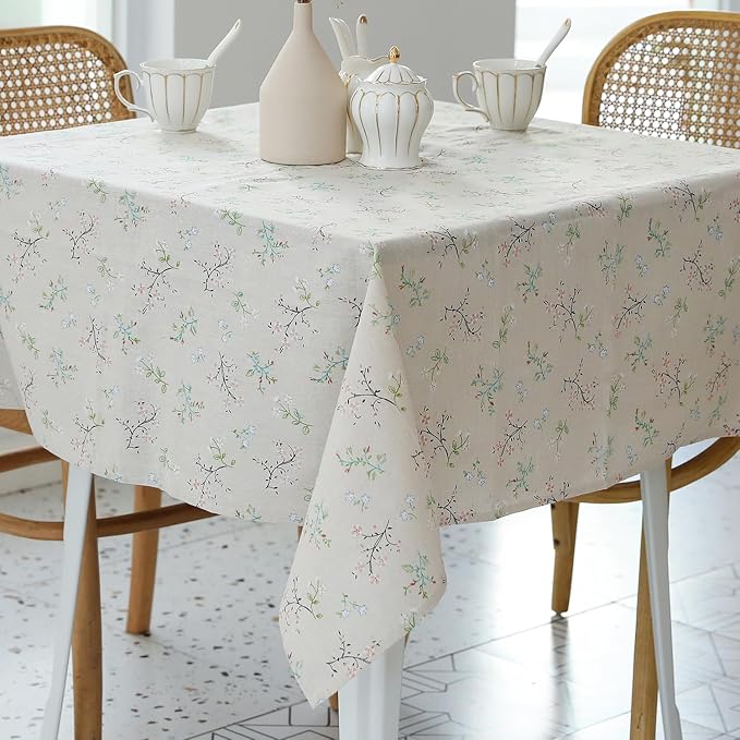 Pastoral Square Tablecloth - 52 x 52 Inch Table Cloth - Washable Table Cover with Dust-Proof Wrinkle Resistant for Restaurant, Picnic, Bistro, Indoor and Outdoor Dining, Gardenia