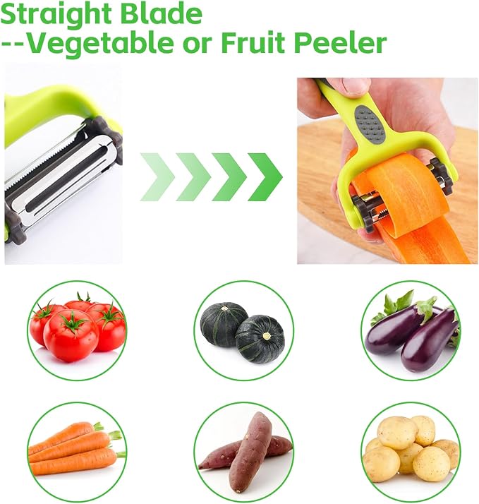 Vegetable Peeler for Kitchen, 3 in1 Potato Apple Peelers for Fruit Carrot Zucchini Cucumber Veggie Anti-Slip Handle, Y Vegetable Peeler 3 in 1 Serrated Blade and Standard Blades Spin Design (2PC)
