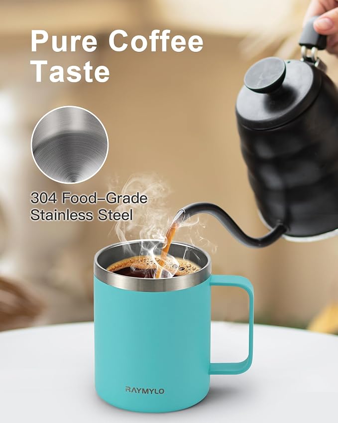 RAYMYLO Insulated Travel Coffee Mug with Handle, Coffee Tumbler Cup 12oz | Detachable Lid for Thoroughly Clean, Thermal Cup with Double-Wall Stainless Steel Vacuum Insulation, Spill Proof & BPA Free