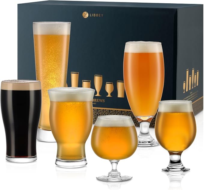 Libbey Craft Brews Assorted Beer Glasses Set of 6, Versatile, Premium Beer Glass Set, Craft Beer Glasses for Pilsner, Stout, Lager, IPA & More