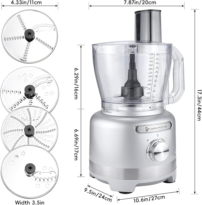 Homtone 16 Cup Food Processor large, 9-in-1 for home Kneader, French Fries | Multifunctions for Cheese Grating, Salad Veggie Chopper/ Slice/Julienne, Shred Large Family Week Meal Prep, Dishwasher Safe