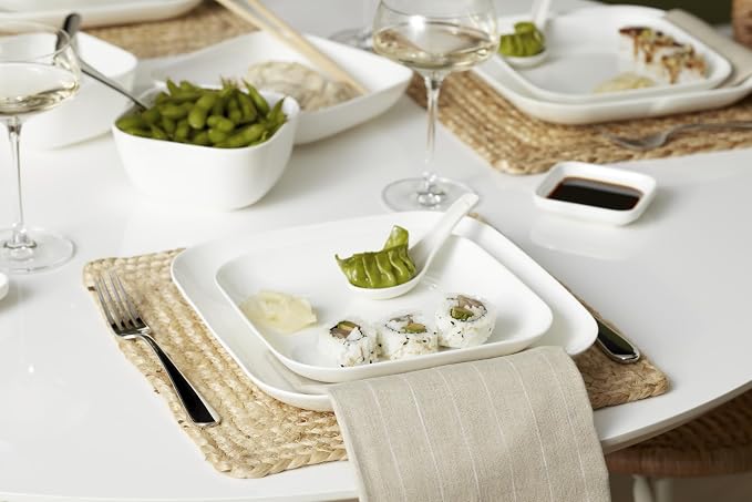 Lenox Studio 1414 Square Bone China 16-Piece Dinnerware Set for 4 | dishwasher safe | plates and bowls sets for kitchen and dining | 10.19 inch plate, dish set, dishes, chip resistant