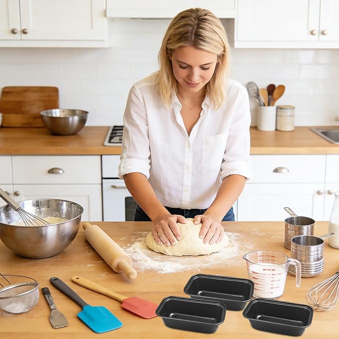 Zddaoole 4 Pack Mini Loaf Pans Set,6 x 3.4 x 2 In Tiny Meatloaf Pans,Small Banana Bread Tins,Stainless Steel Baking Pans for Homemade Cake,Brownies