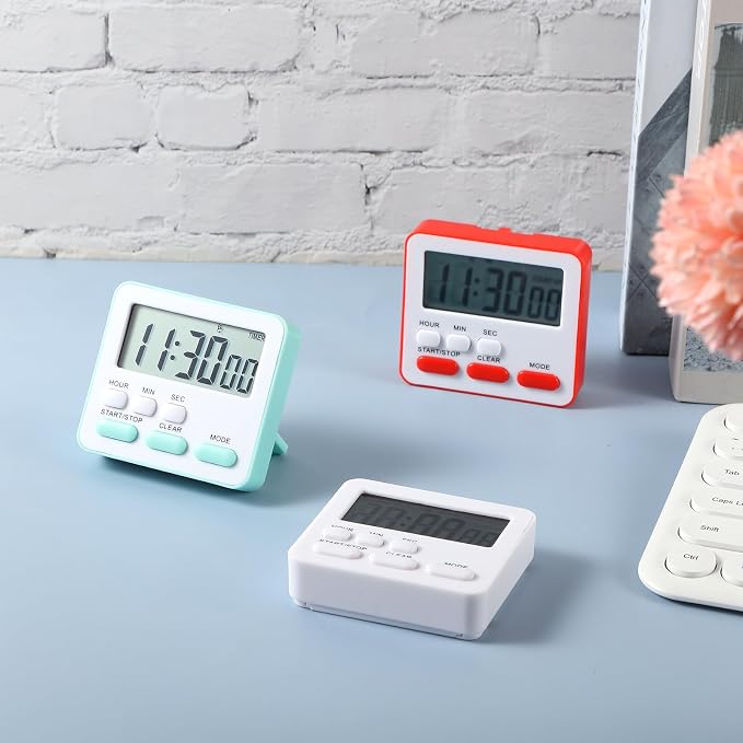 Weewooday 12 Pcs Digital Kitchen Magnetic Timer Bulk Classroom Count up Countdown Egg Timer Cute Desk Stopwatch for Back to School Teacher Kids Cooking Office(Pastel Colors,Classic Style)