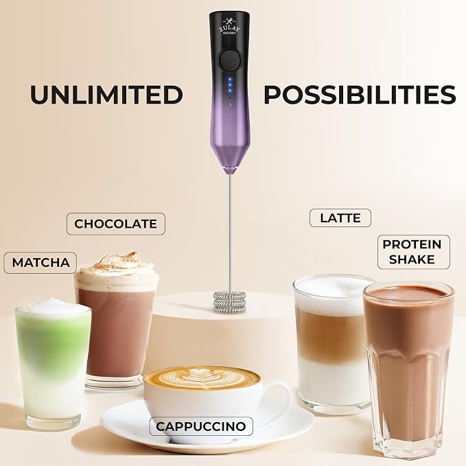 Zulay Kitchen Rechargeable Milk Frother Handheld - Frother Wand, Drink Mixer, Electric Whisk Frother, for Cappuccinos, Matcha & Protein Powder - Dynamic Triple Whisk, 3 Speed 500mAh Galaxy