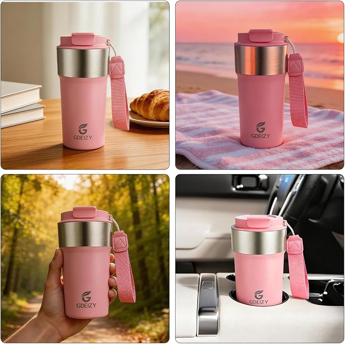 Insulated Travel Coffee Mug, 17oz Stainless Steel Leakproof Flip Straw Cup | Double Wall Vacuum Insulated, BPA-Free Material, Reusable Tumbler for Hot & Cold Drinks, Classic Black, Fits Car Cup Holders