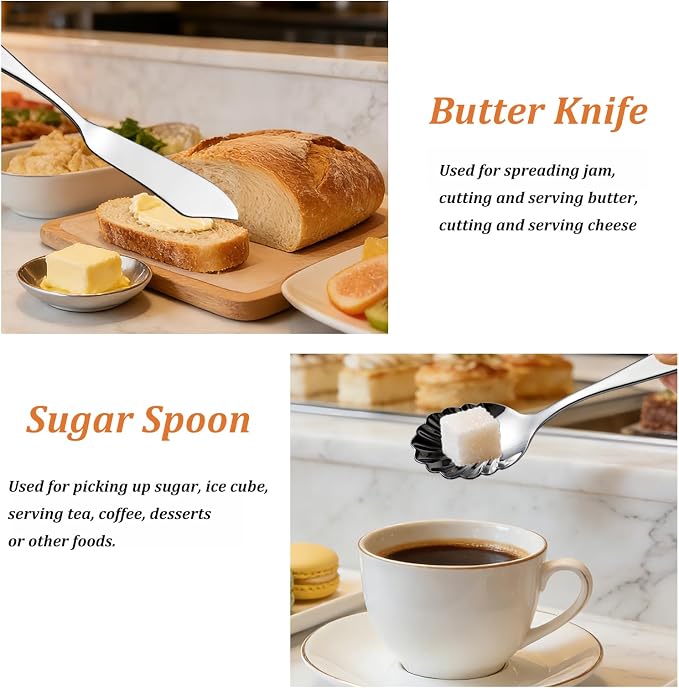 5-Piece Stainless Steel Serving Utensils Set | Mirror Polished, Silverware Serving Set, Hostess Set for Kitchen Indoors, Dishwasher Safe