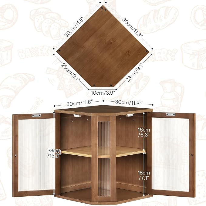 HOOBRO Bread Box, Bamboo Bread Box for Kitchen Countertop, 2-Tier Corner Bread Box, Large Capacity Bread Bin, Food Storage Box, Bread Storage Container for Kitchen, Dining Room, Brown BR12MB01