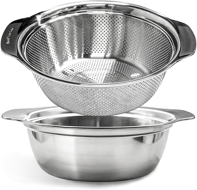 2 PCS Stainless Steel Colander, 3.5 QT Stainless Steel Strainer, Colander for Kitchen Made of SUS304 Stainless Steel with Handle for Veggie Fruit Rice Pasta, Easy to Clean