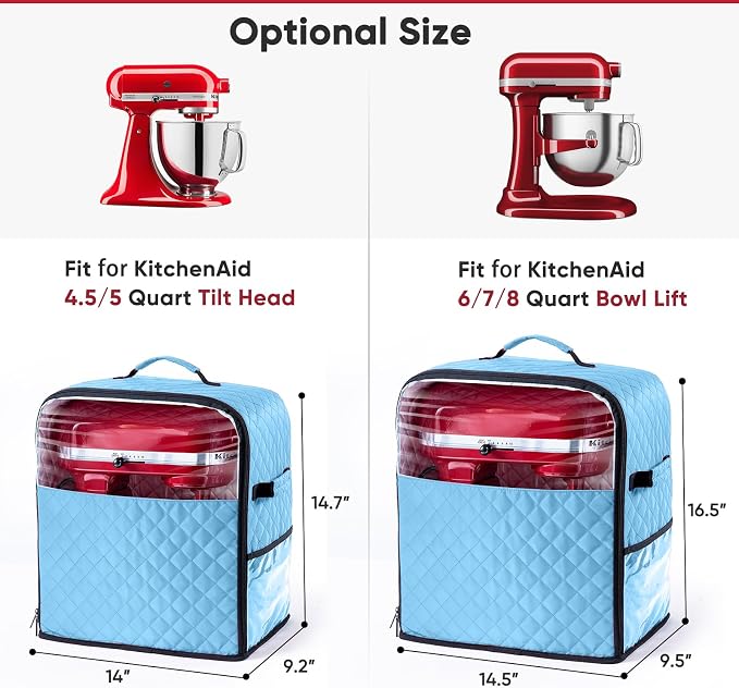 BAGSPRITE Stand Mixer Cover with Appliance Sliders Base Compatible with KitchenAid Mixer-Storage Bag for 4.5/5 Quart with Pockets for Kitchen Aid Accessories and Attachments