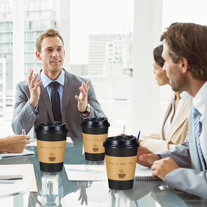 Lamosi 500 Pack 12 oz Coffee Cups, Disposable To Go Paper Cups with Lid | Hot Insulated Cups with Lids, Stir Sticks and Sleeves for Cold Drinks, Tea and Latte, Cafe, Travel and Home Use