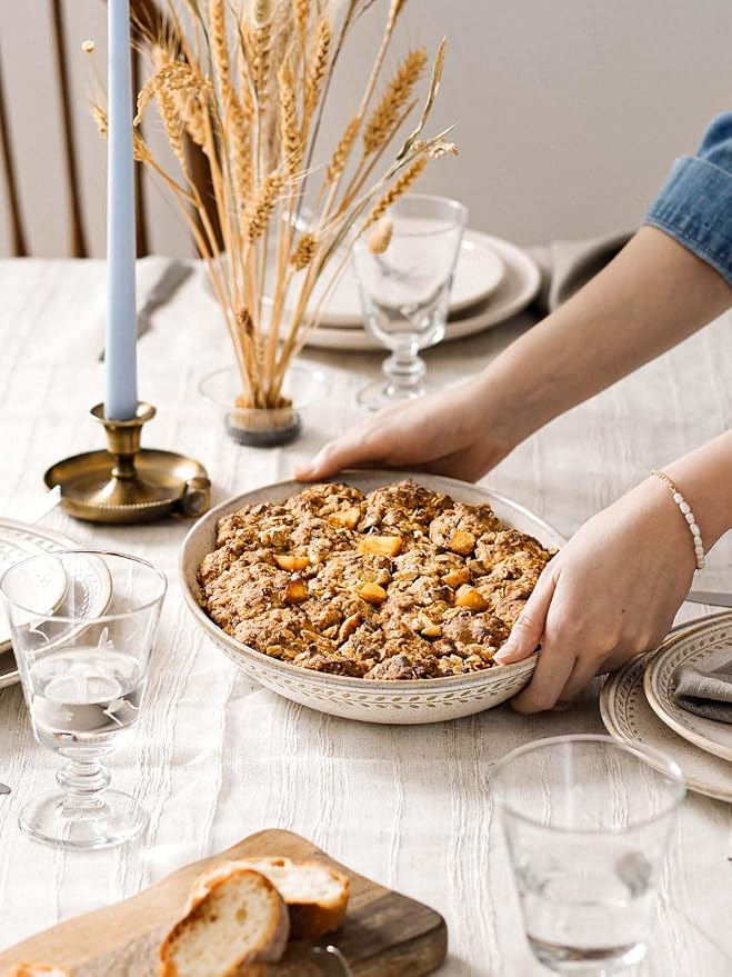 LE TAUCI Ceramic Serving Bowls Set of 2, Large Oval Serving Dishes for Entertaining, 11.8 & 13.5 Inch Salad Bowl for Kitchen Counter, Fruit Bowl, Pasta Bowls, Microwave and Dishwasher Safe - Birch