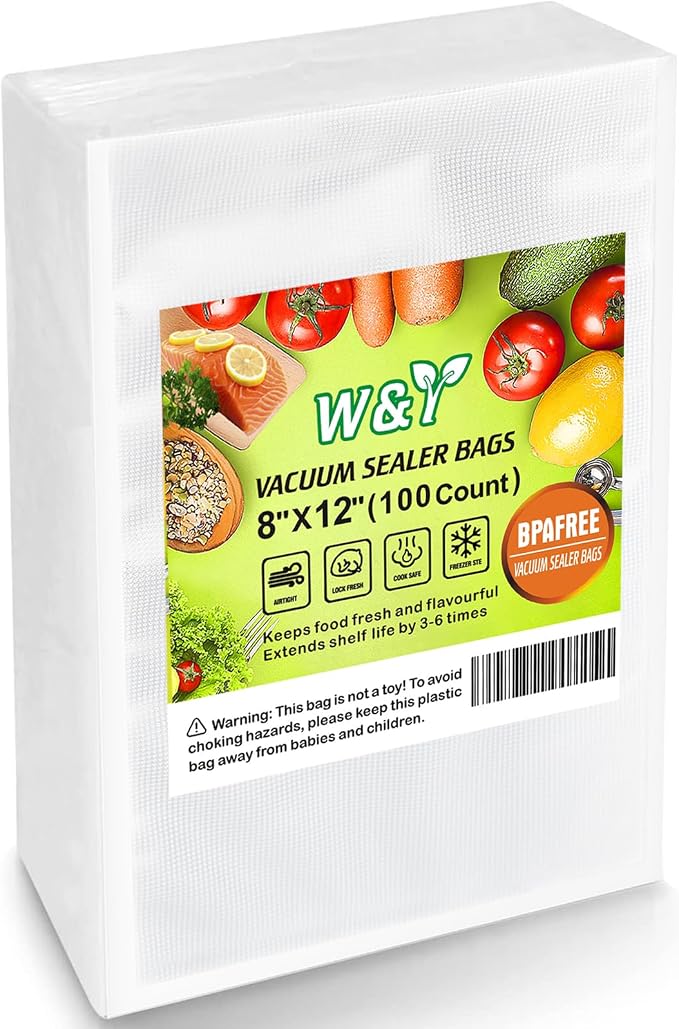W&Y Vacuum Sealer Bags 8x12 Inch Quart 100 Count -Pre-Separated | For All Vacuum Sealers,Commercial Grade,BPA-Free,Sous Vide Microwave Freezer Safe, Food Vacuum Storage