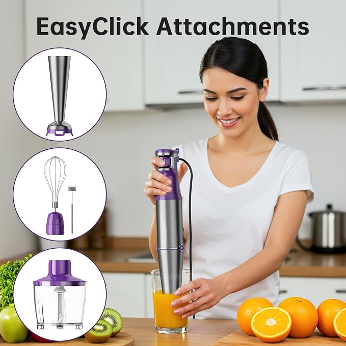 Turelar Immersion Blender Handheld 5 in 1 Hand Blender Set 1100W Heavy Duty | Trigger Variable Speed, Emulsion Stick Mixer with Food Processor, Whisk, Frother, for Soup, Puree, Baby Food, Anti-scratch