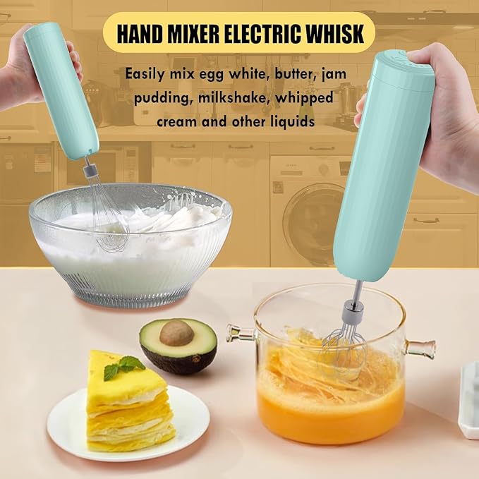 Hand Mixer with Whisk and Forther Wand,Electric Whisk, Milk Frother, Hand Held Mixers,Cordless Hand Mixer, Whisks for Cooking, Mini Mixer,Stirrers Electric,Food Chopper, Baby Food Maker,4-Speed, 10Oz