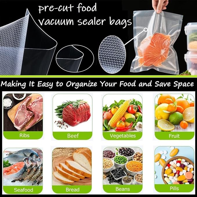 Vacuum Sealer Bags for Food - 100 Pack Precut Mixed Sizes (11"x16"+8"x12") | Commercial Grade BPA-Free | 6X Longer Freshness | Fits All Clamp Machines | For Food Storage, Meal Prep & Sous Vide