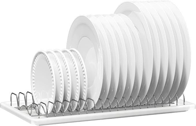Simple Houseware Stainless Steel Plate Drying Rack with Drainboard, Chrome