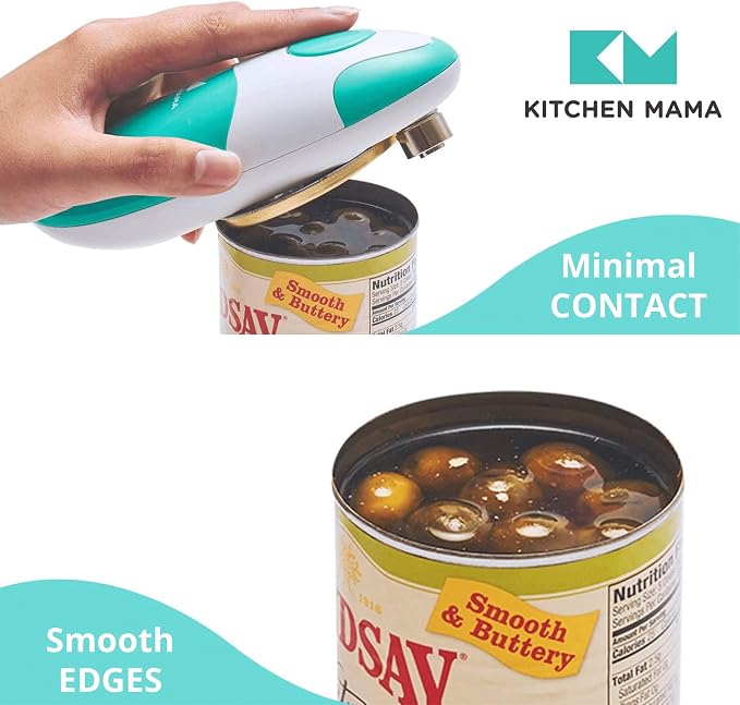 Kitchen Mama Auto Electric Can Opener, Teal | Automatic, Hands Free, Smooth Edge, Food-Safe, Battery Operated