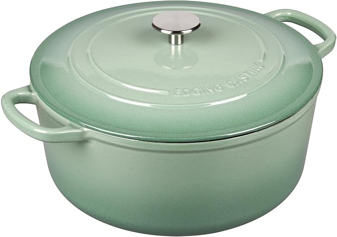 EDGING CASTING Enameled Cast Iron Dutch Oven Pot With Lid, 5.5 Quart, for Bread Baking, Cooking, Sage Green