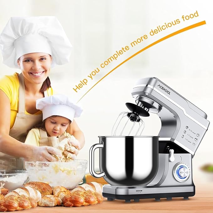 GarveeLife 7.5QT Stand Mixer, 10-Speed Tilt-Head Electric Food Mixer with Stainless Steel Bowl, 660W Motor, Dough Hook, Whisk & Beater, Compact Design for Home Baking,Silver